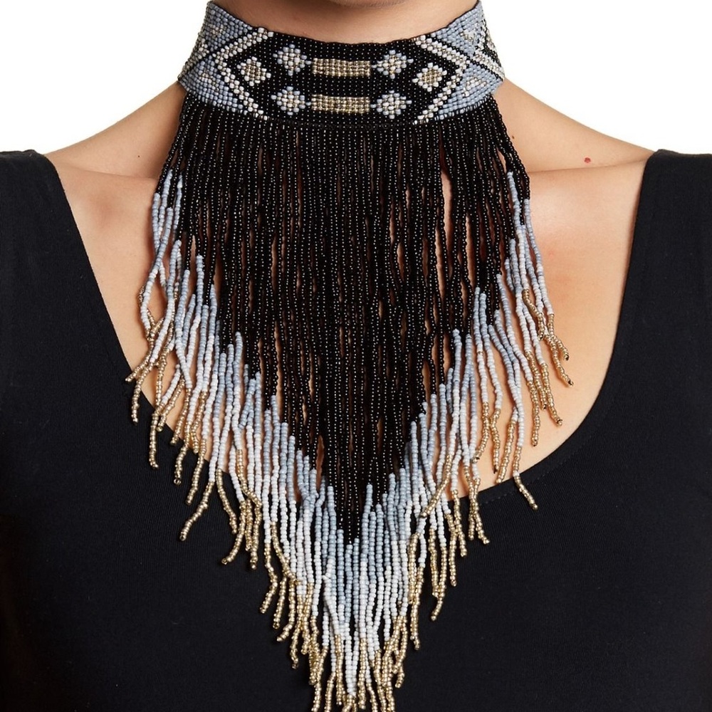 Free Press Seed Bead Fringe Choker
